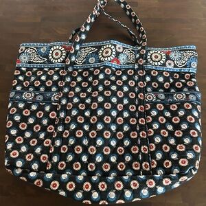 Floral Patterned Tote Bag - Blue and Red
